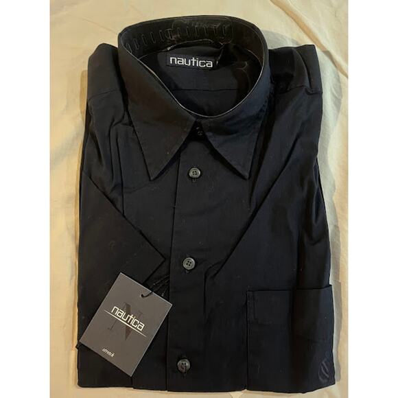 VTG NWT Nautica Shirt Navy Short Sleeve Button Down Size Large - Picture 4 of 4